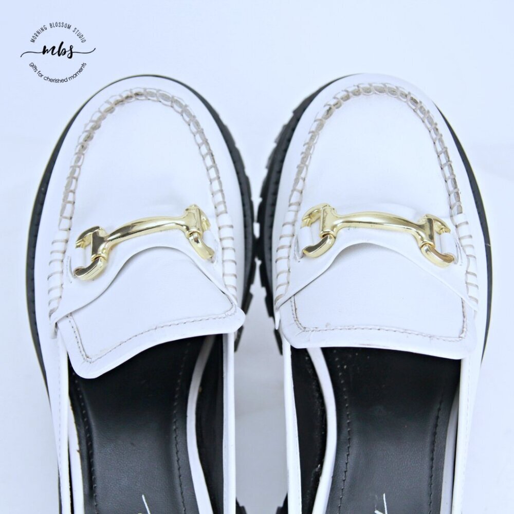 Nasty Gal Leather Chunky Backless Loafers White Gold Women UK 8 EU‎ 41 US 10 - Picture 11 of 15